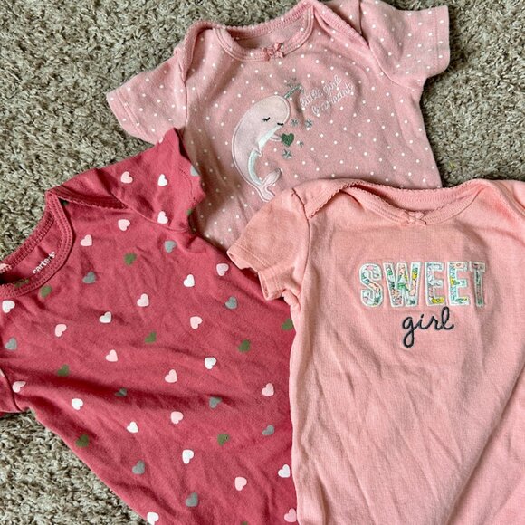 Carter’s Baby Girl Pink Bodysuit Bundle – Set Of 3 I Size 9M - Picture 1 of 10